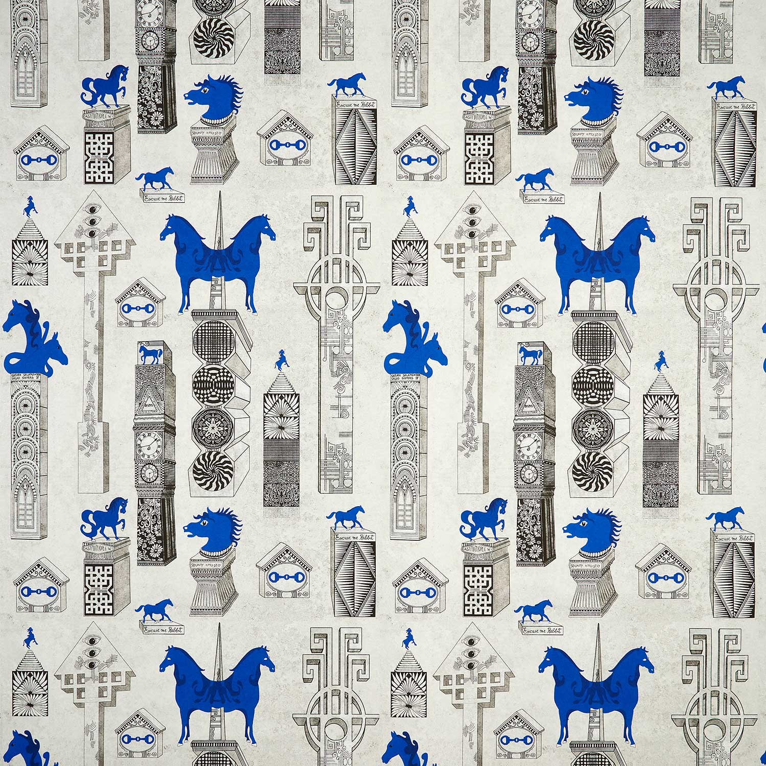 Mexican, surrealist, art, architectural, dreamscape, columns, pedestals, totems, horses, blue, pedro friedeberg, pattern, non-woven matt paper,illustration, deco, house, interior design