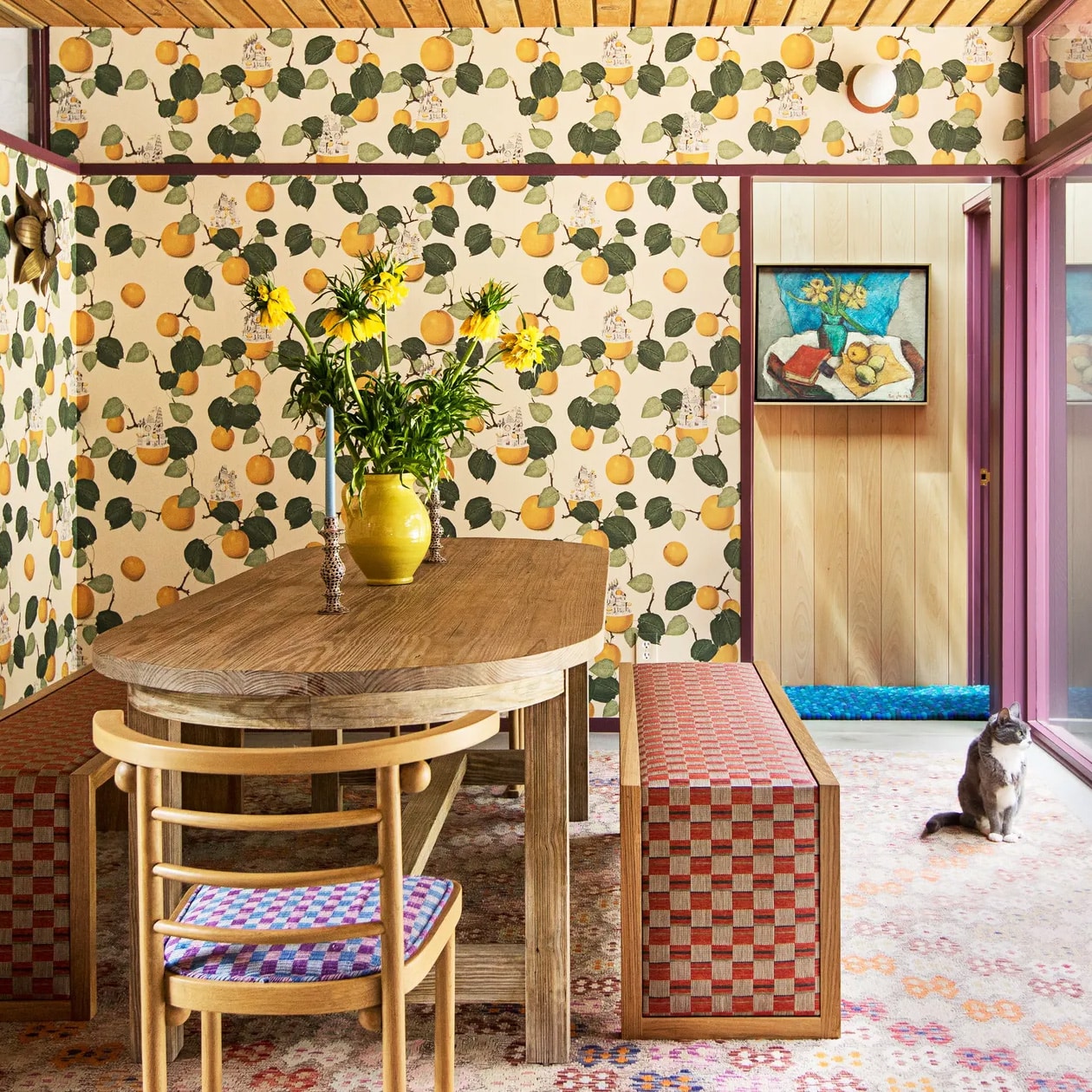 Oranges, leaves, cities, mini, wallpaper, deco, house, botanical, illustration,geometric, pedro friedeberg, non-woven matt paper, illustration, deco, house, interior design,graphic